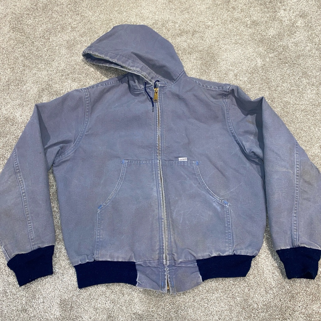 Vintage 80s Carhartt Jacket Blue Size L 100th Anniversary Jr108 Rare Faded